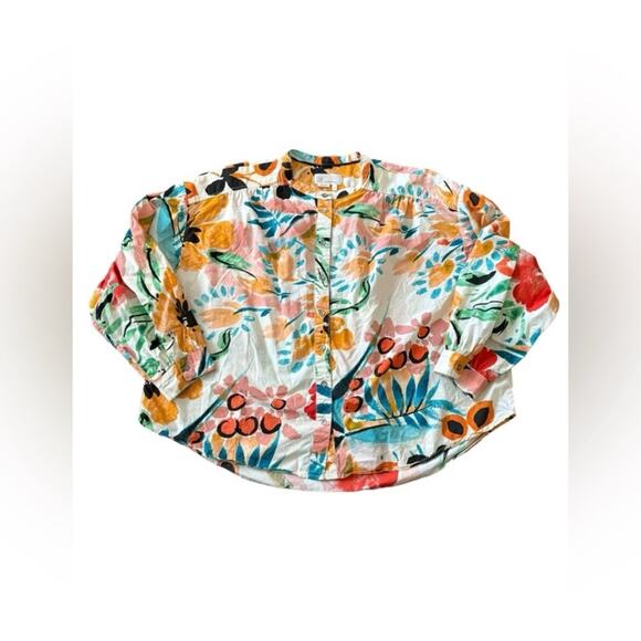 Anthropologie Crisanta Floral Poplin Print Size XL Buttondown Cotton Boho Travel - Picture 4 of 10